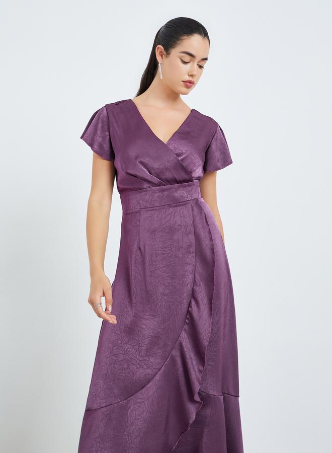 Styli Women Purple Ruffled Hem Wrap Maxi Dress - Image 1